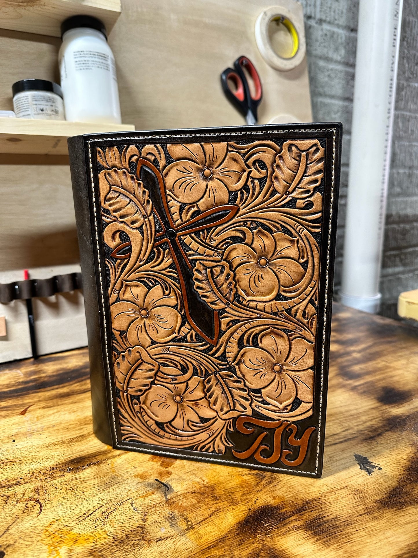 Western Tooled Leather Bible Cover