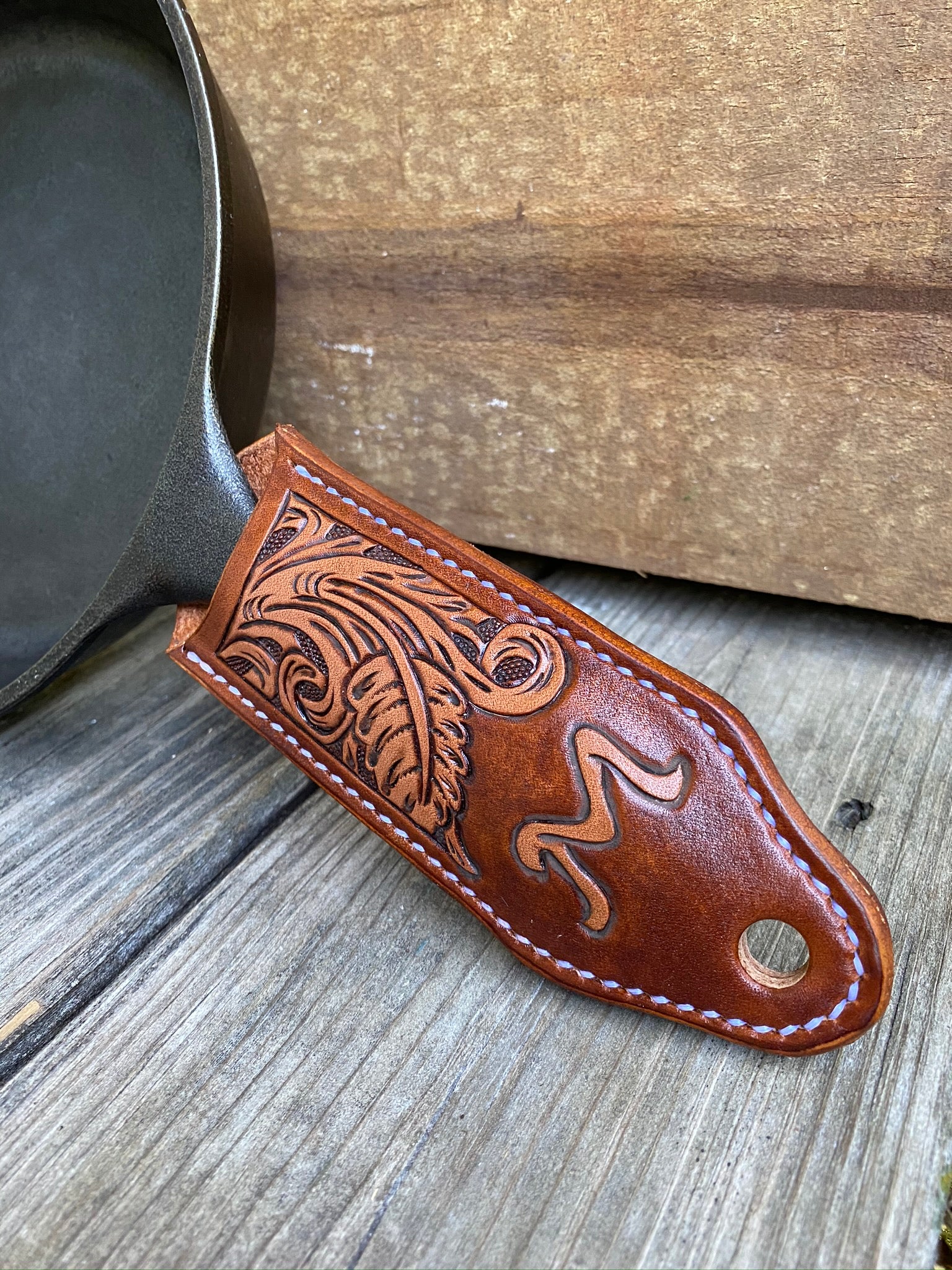 Handmade Leather Skillet Handle Cover - Dryad Cookery
