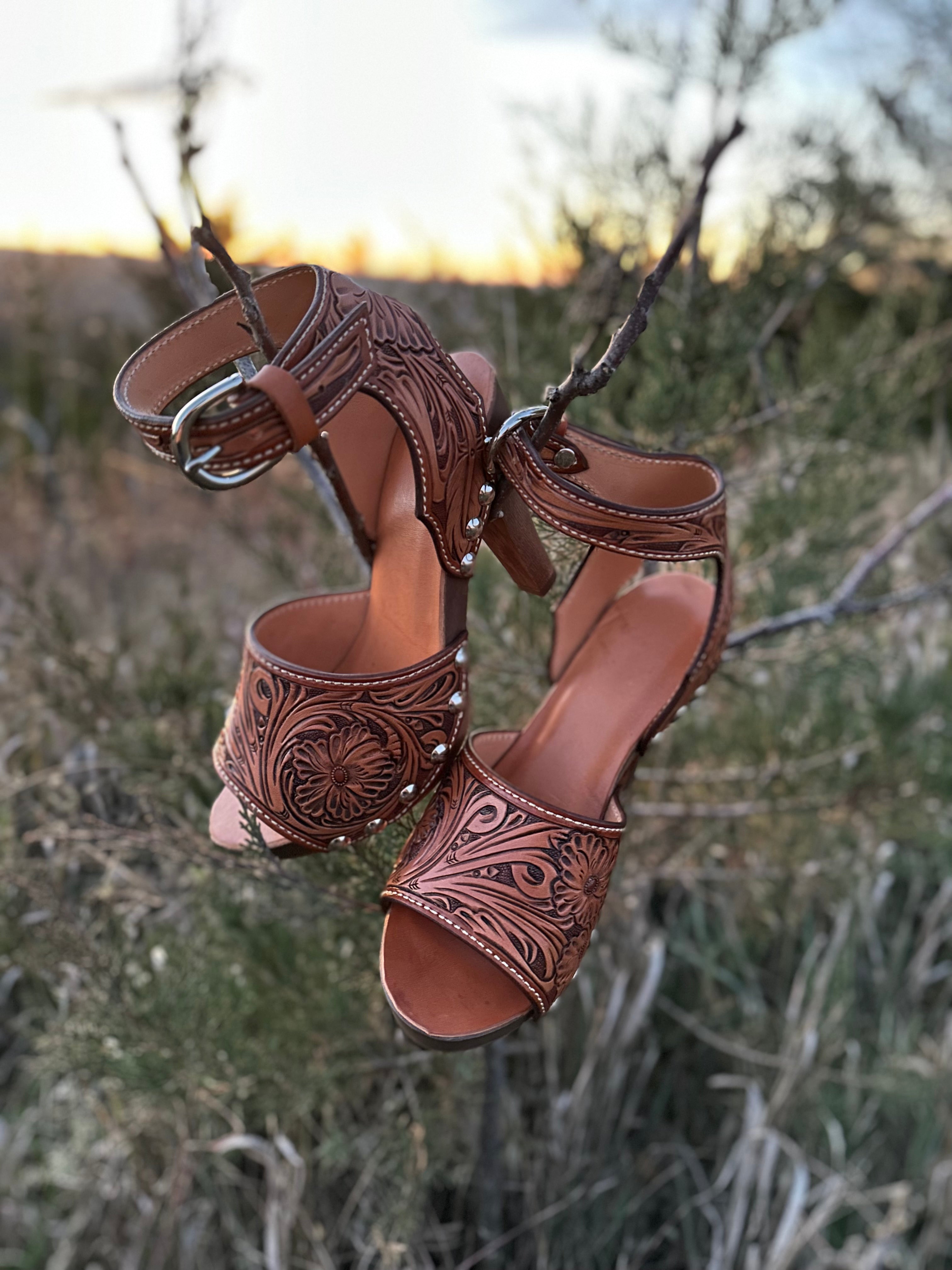 Tooled on sale leather wedges