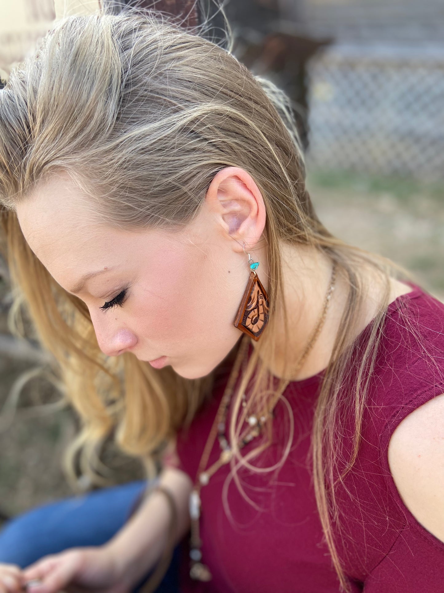 Western Diamond Leather Earrings